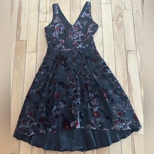 White House Black Market Black Floral Midi Dress WITH POCKETS!